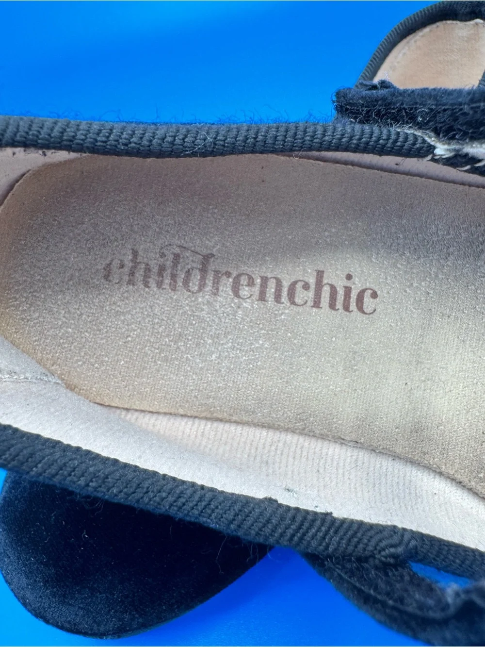 Childrenchic Black Velvet Mary Jane Flats with Gem Accent